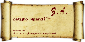 Zatyko Agenór névjegykártya